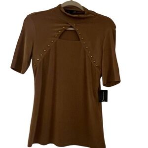 Chic Brown Women's knit top with Stud Accents